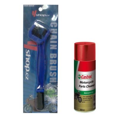 Set Yshop Kartáč na řetěz + Castrol Motorcycle Parts Cleaner 400ml